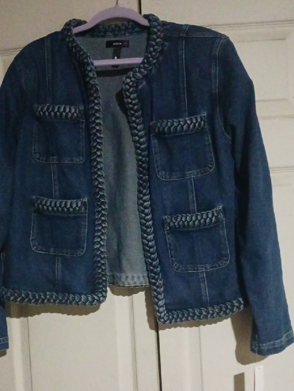 Aqua Braided-Trim Denim Jacket - Blue